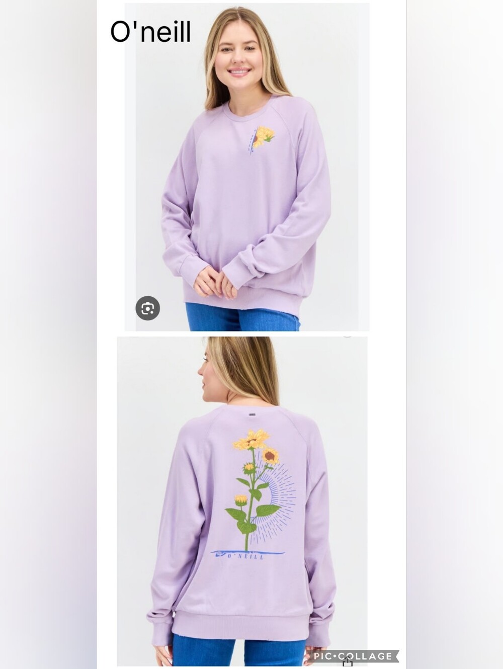 O'neillWomen Round Neck Long Sleeves Graphic Print Sweatshirt 100% Cotton Sz L